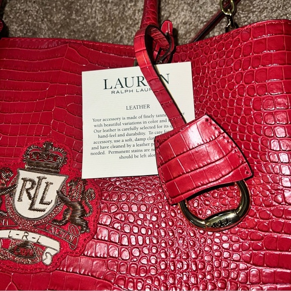 Lauren Ralph Lauren Bullion-Patch Leather Marcy Satchel red - Picture 3 of 8